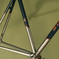 Custom Titanium Road. Custom Grey Blue Powdercoat with airbrushed Red and Silver graphics.