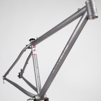 Titanium 29er MTB hardtail with rack and fender mounts for touring.