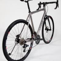 Titanium gravel bike with Shimano Di2 and hydro brakes.