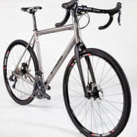 Titanium gravel bike with Shimano Di2 and hydro brakes.