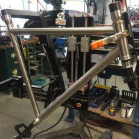 Custom Blend titanium road frame for QR and caliper brakes.