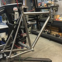 Custom Blend titanium road frame for QR and caliper brakes.