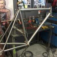 Custom Blend titanium road frame for QR and caliper brakes.