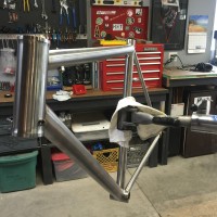 Custom Blend titanium road frame for QR and caliper brakes.