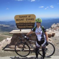 Paula’s titanium Strong frame takes her to the top of the 14,130 foot  Mt Evans.