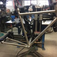 Custom Blend Titanium gravel bike with flat mount brakes. Sent to Ren in Piedmont CA.