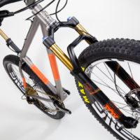 Titanium 27.5″ Plus with SRAM Eagle and Fox 34. See more mountain bikes in our mountain bike gallery.