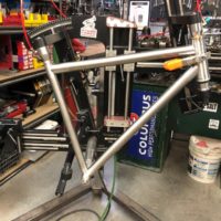 Titanium gravel bike. We’ll be building it with a custom Shimano Ultegra Di2, White Industries gruppo and Rodeo Labs Spork.