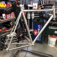 Double butted titanium cyclocross frame. Features internal (IS) headutbe, flat-mount brakes, internal brake routing and Syntace dropouts.